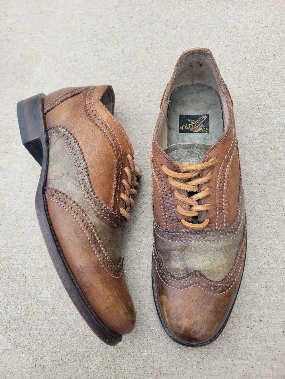 Freebird King Brown & Green Leather Oxford Wingtip Lace Up Shoes Mens 9
